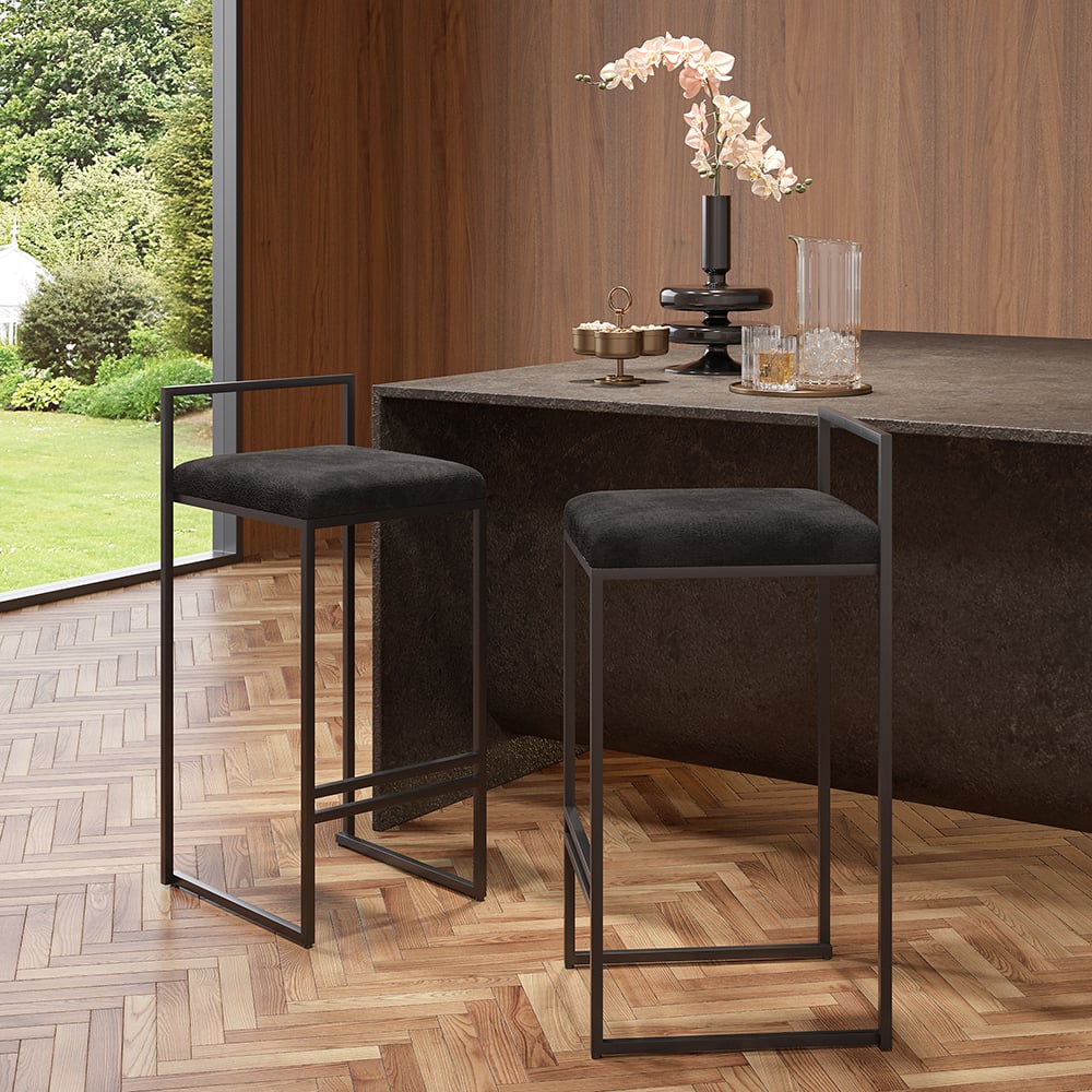 HMR - Modern Counter Stools with Velvet Upholstery (Set of 2)