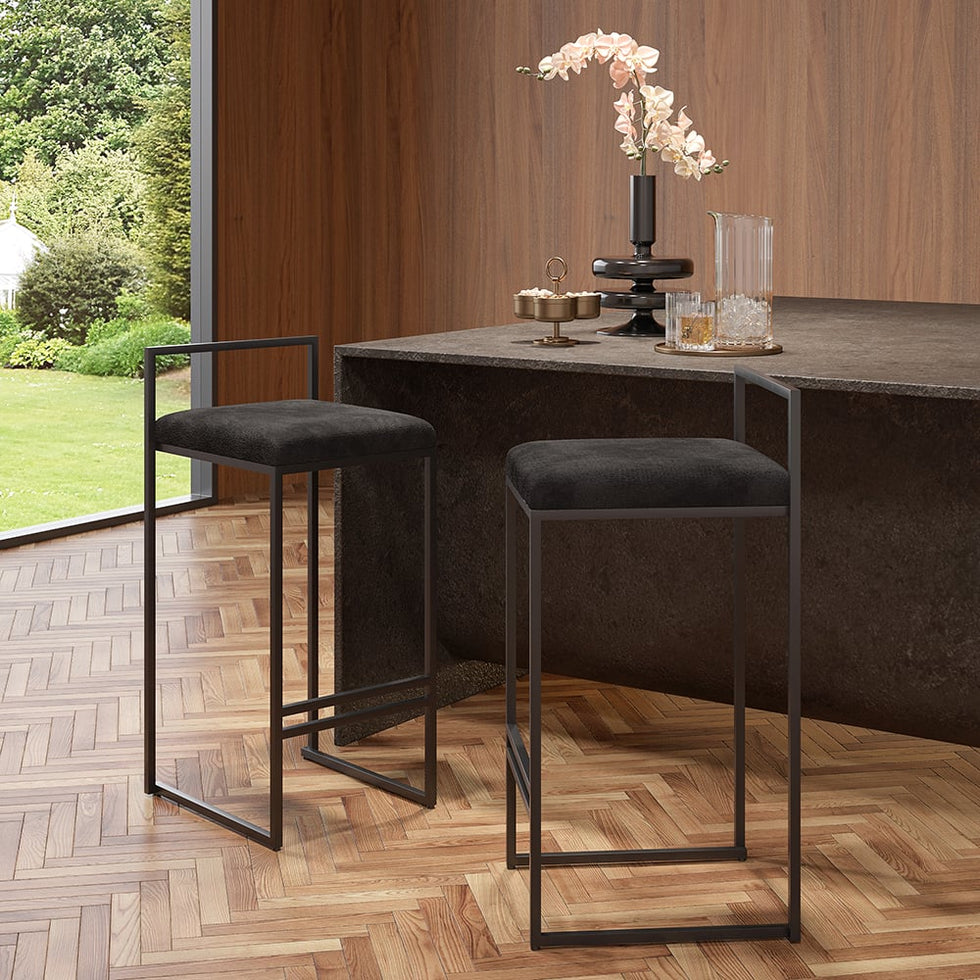 HMR - Modern Counter Stools with Velvet Upholstery (Set of 2)