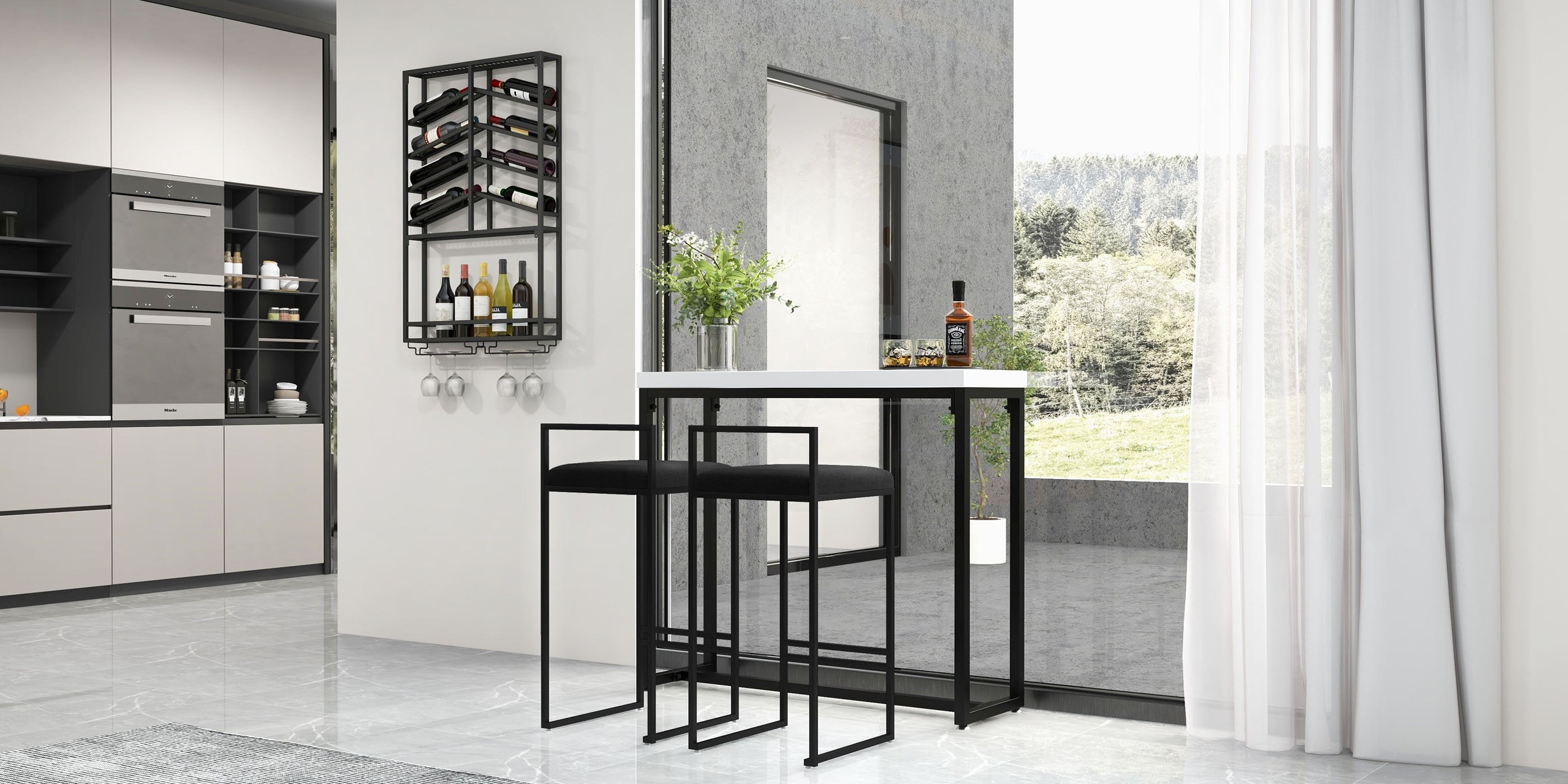 HMR - Modern Counter Stools with Velvet Upholstery (Set of 2)