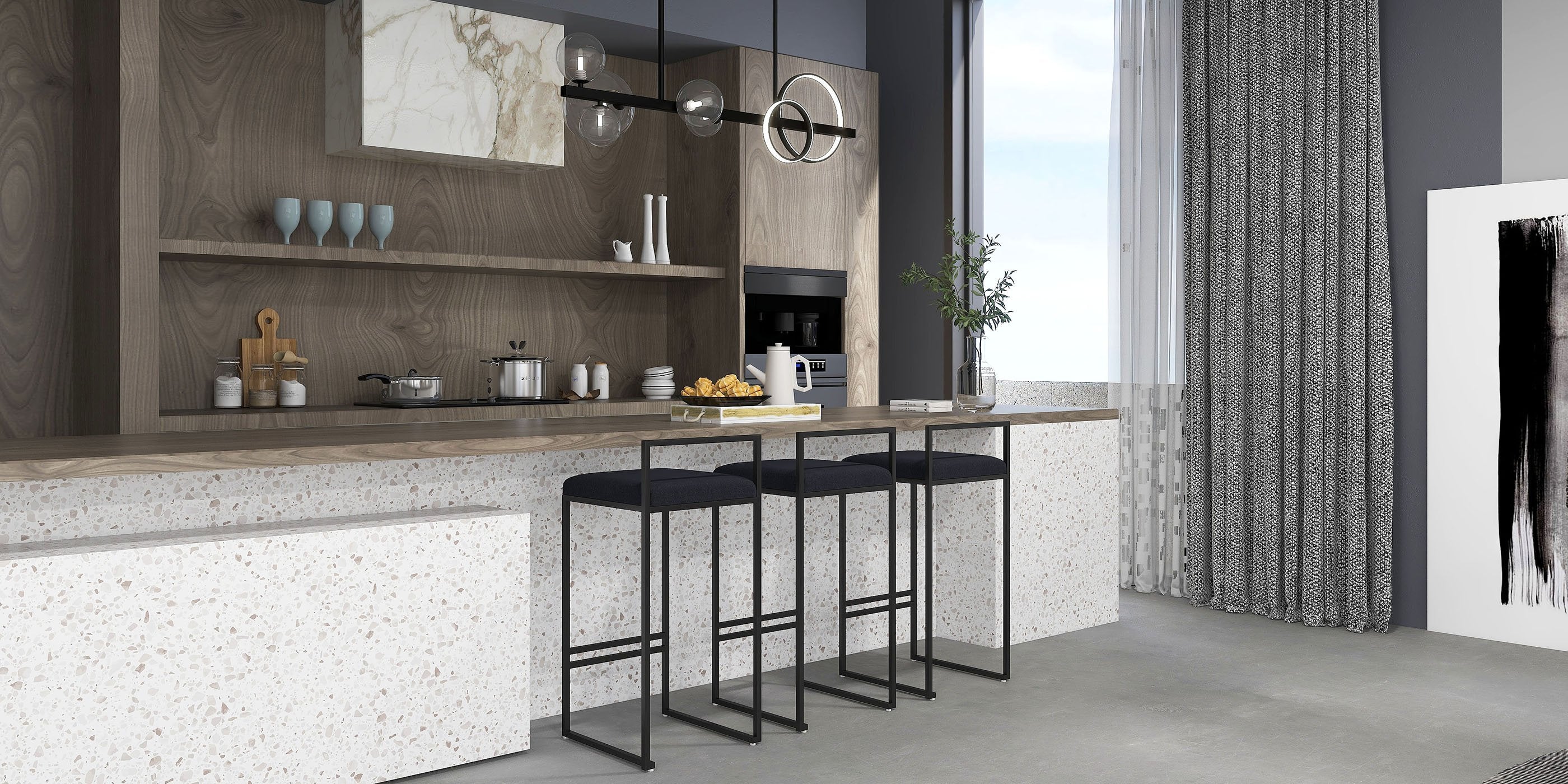 HMR - Modern Counter Stools with Velvet Upholstery (Set of 2)
