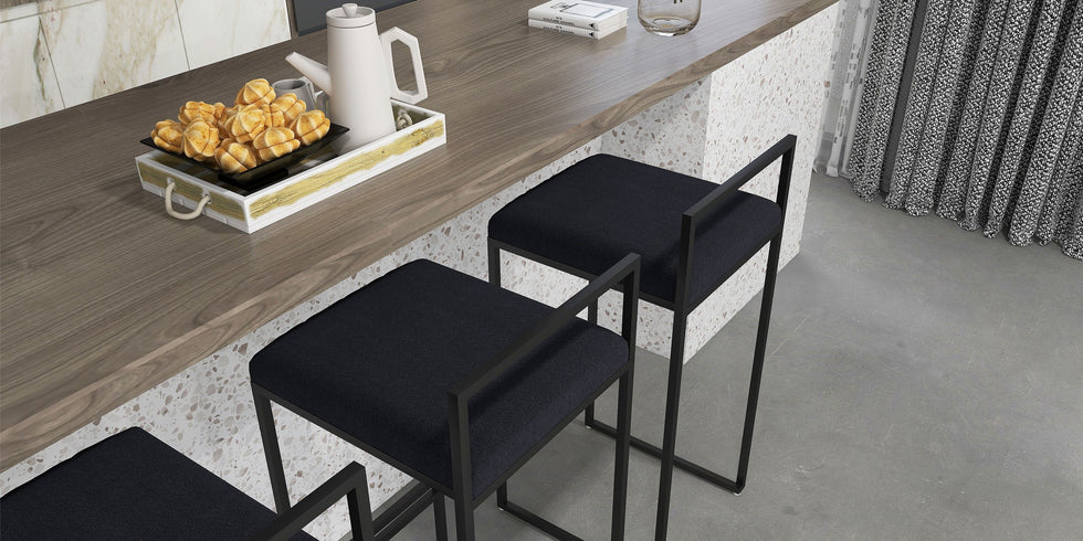 HMR - Modern Counter Stools with Velvet Upholstery (Set of 2)