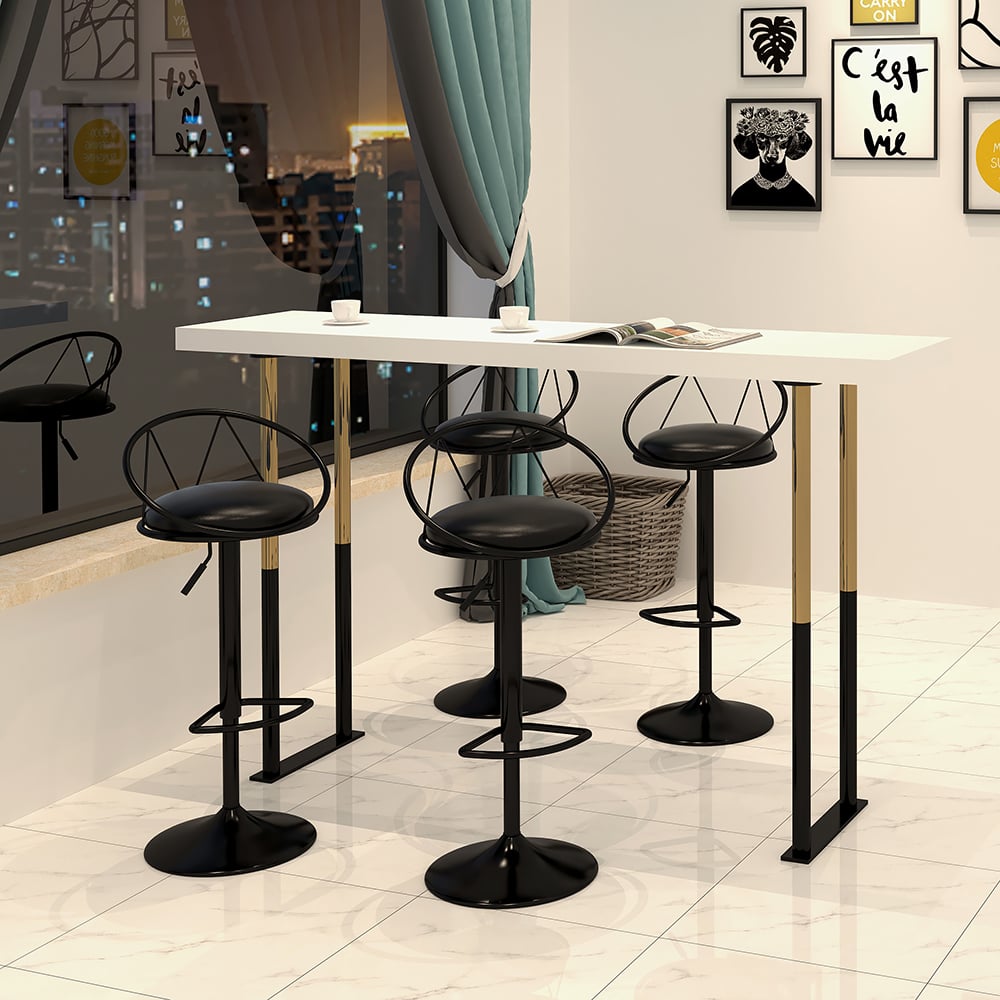 HMR - Modern Adjustable Swivel PU Leather Upholstered Counter Stools with (Set of 2)