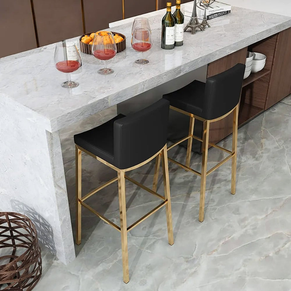 HMR - Faux Leather Counter Height Bar Stools with Back and Footrest (Set of 2) in Black
