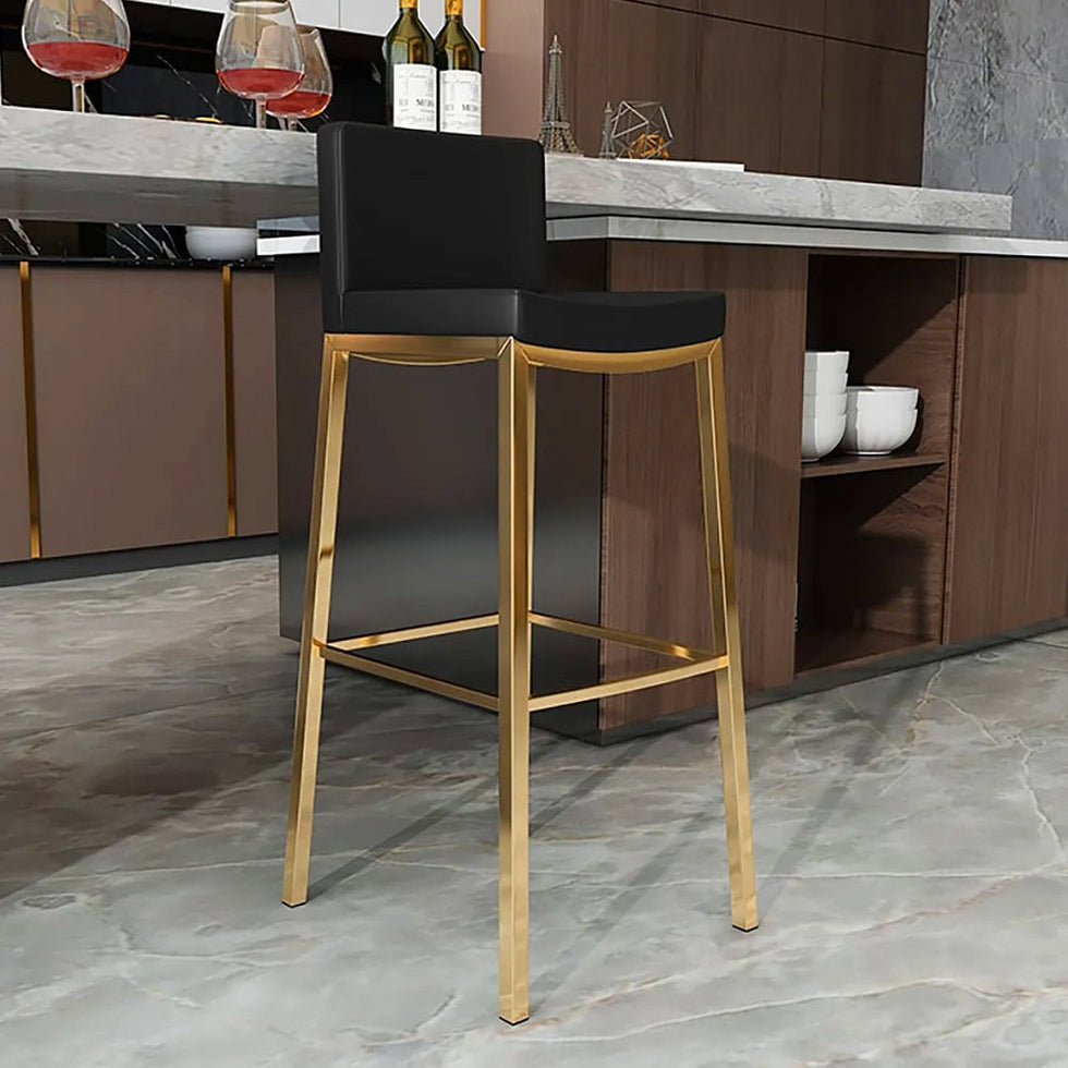 HMR - Faux Leather Counter Height Bar Stools with Back and Footrest (Set of 2) in Black