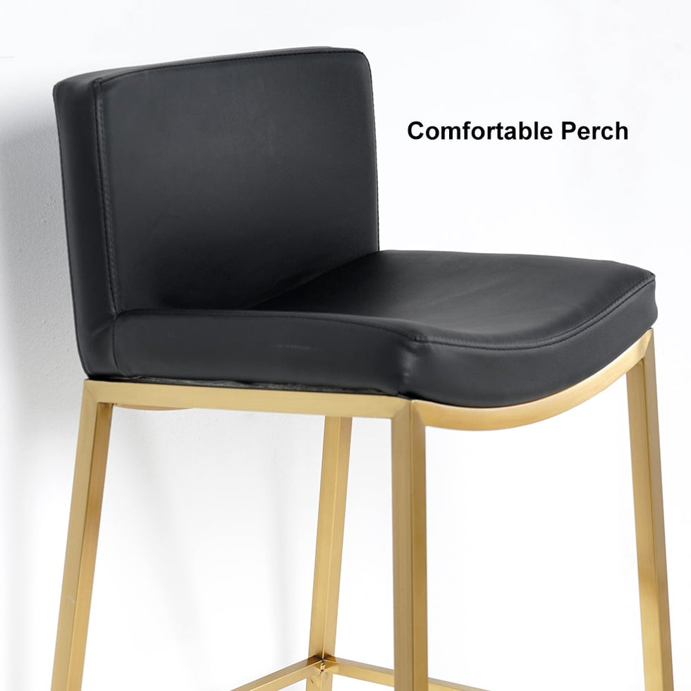 HMR - Faux Leather Counter Height Bar Stools with Back and Footrest (Set of 2) in Black