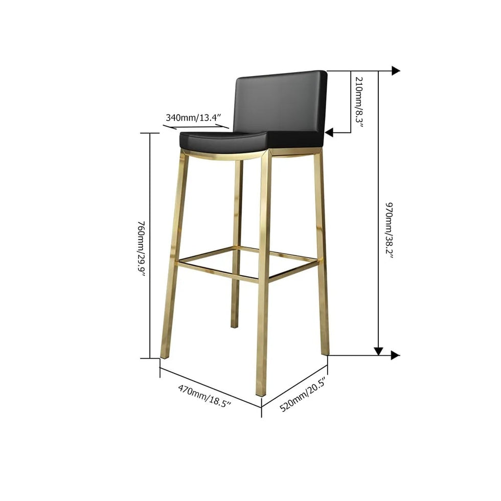 HMR - Faux Leather Counter Height Bar Stools with Back and Footrest (Set of 2) in Black
