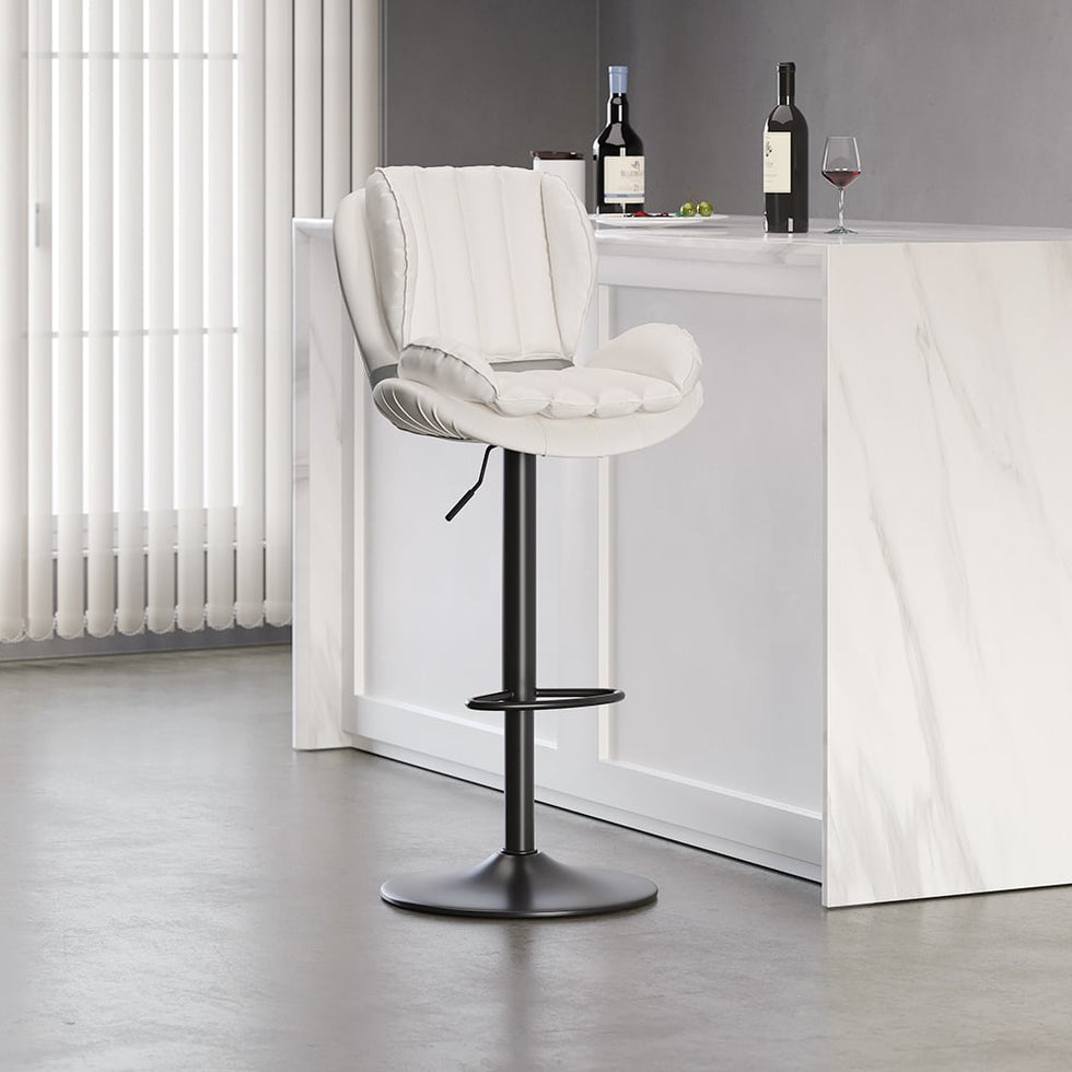 HMR - Swivel PU Leather Upholstered Adjustable Bar Stool with Backrest in White