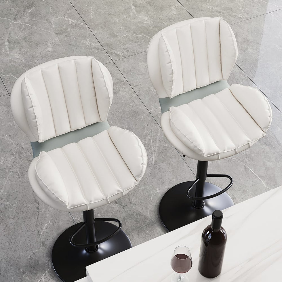 HMR - Swivel PU Leather Upholstered Adjustable Bar Stool with Backrest in White