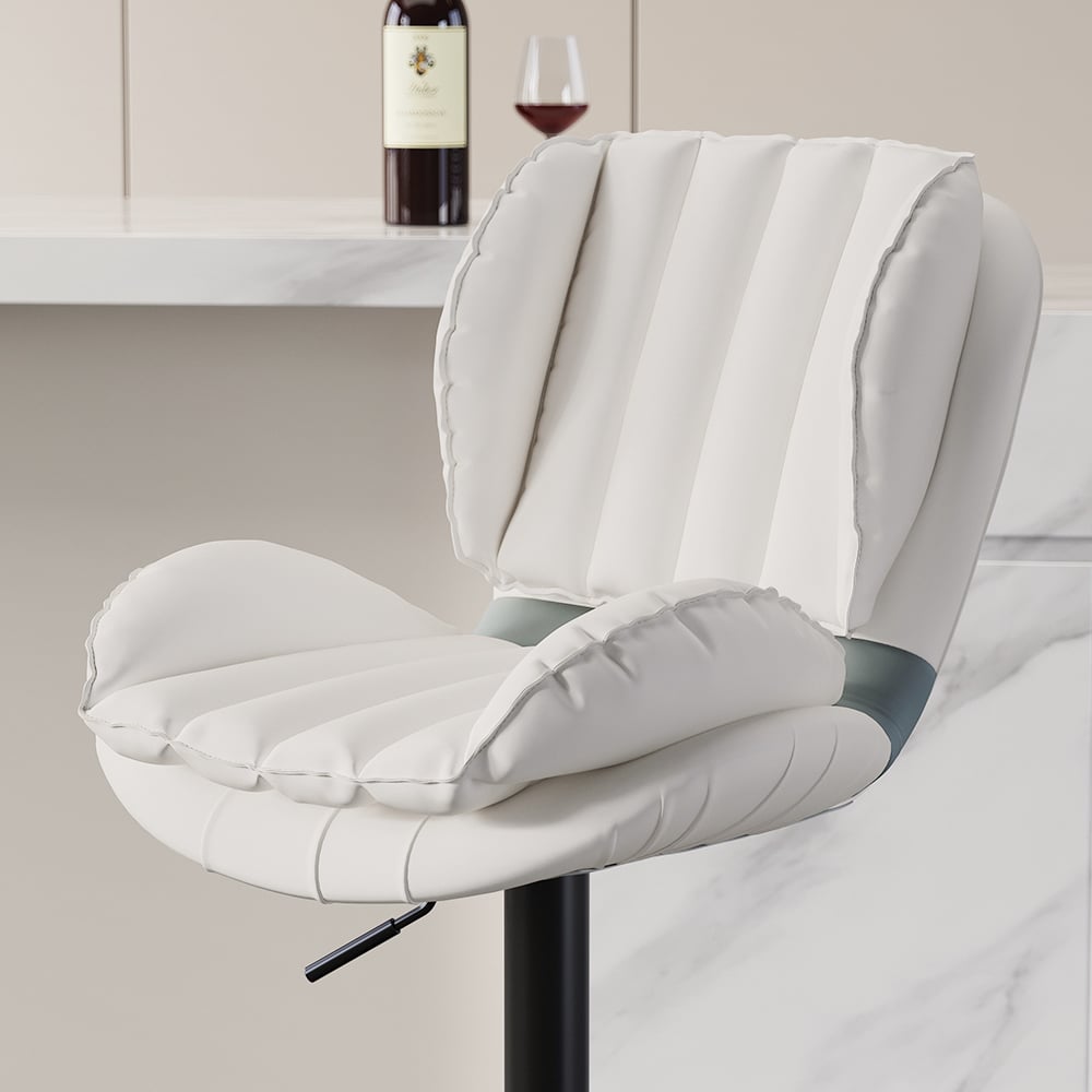 HMR - Swivel PU Leather Upholstered Adjustable Bar Stool with Backrest in White