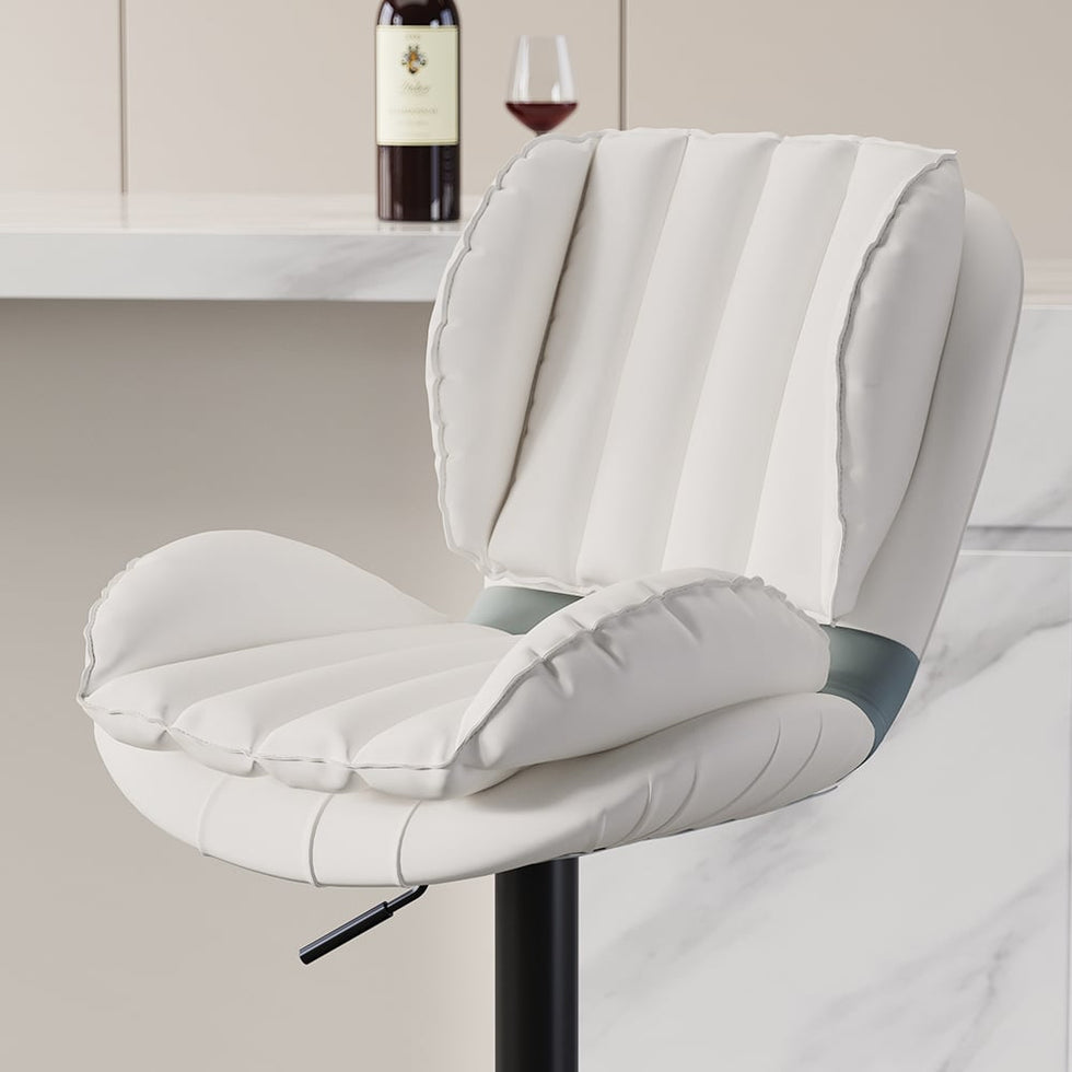 HMR - Swivel PU Leather Upholstered Adjustable Bar Stool with Backrest in White