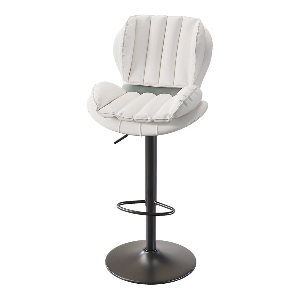 HMR - Swivel PU Leather Upholstered Adjustable Bar Stool with Backrest in White