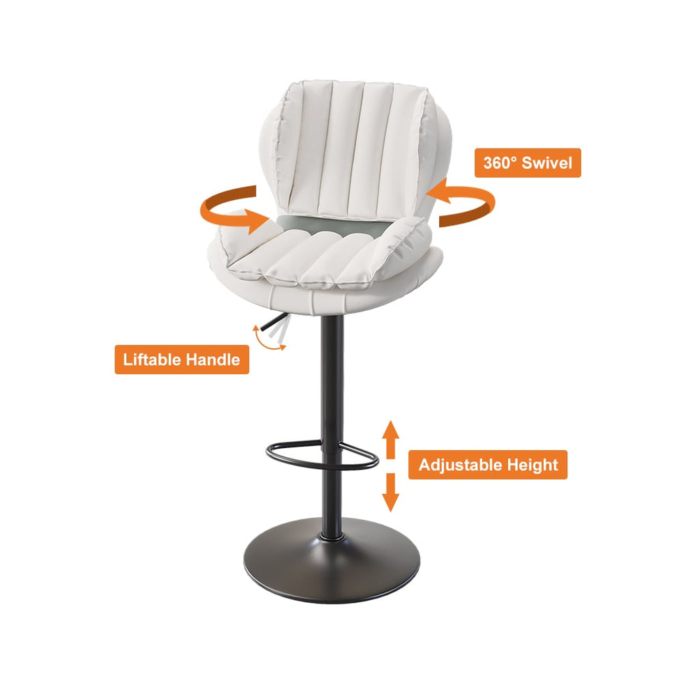 HMR - Swivel PU Leather Upholstered Adjustable Bar Stool with Backrest in White