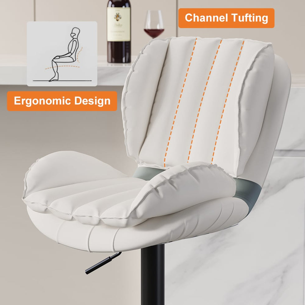 HMR - Swivel PU Leather Upholstered Adjustable Bar Stool with Backrest in White