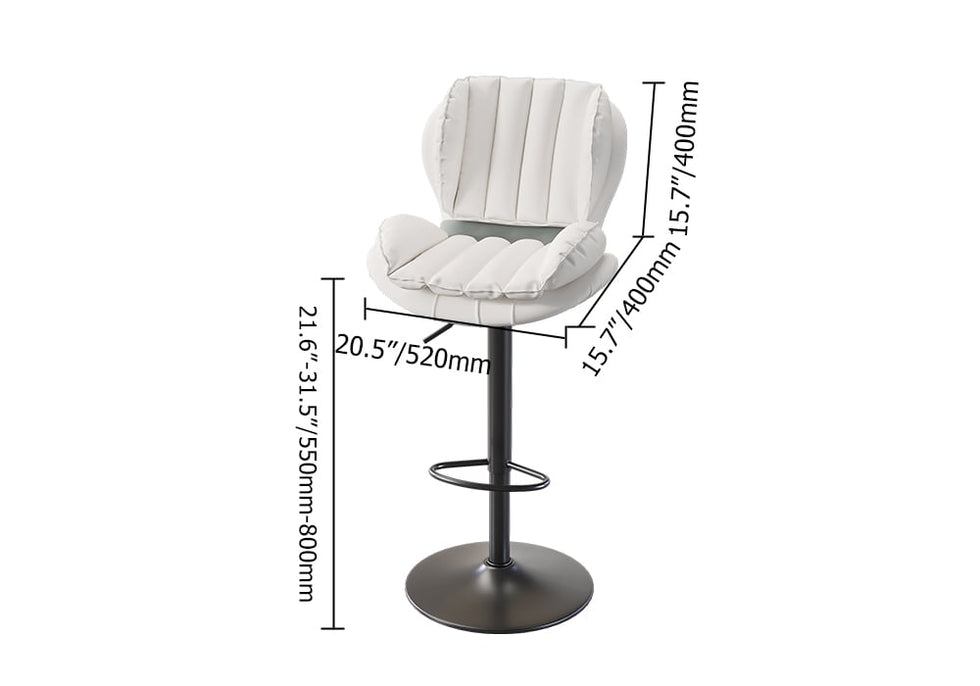 HMR - Swivel PU Leather Upholstered Adjustable Bar Stool with Backrest in White