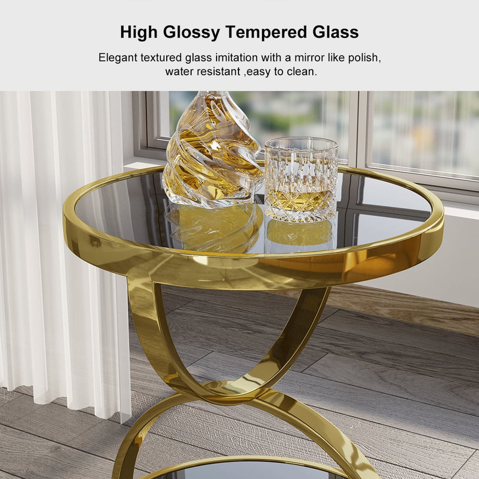 HMR - Round Side Table Tempered Glass in Black