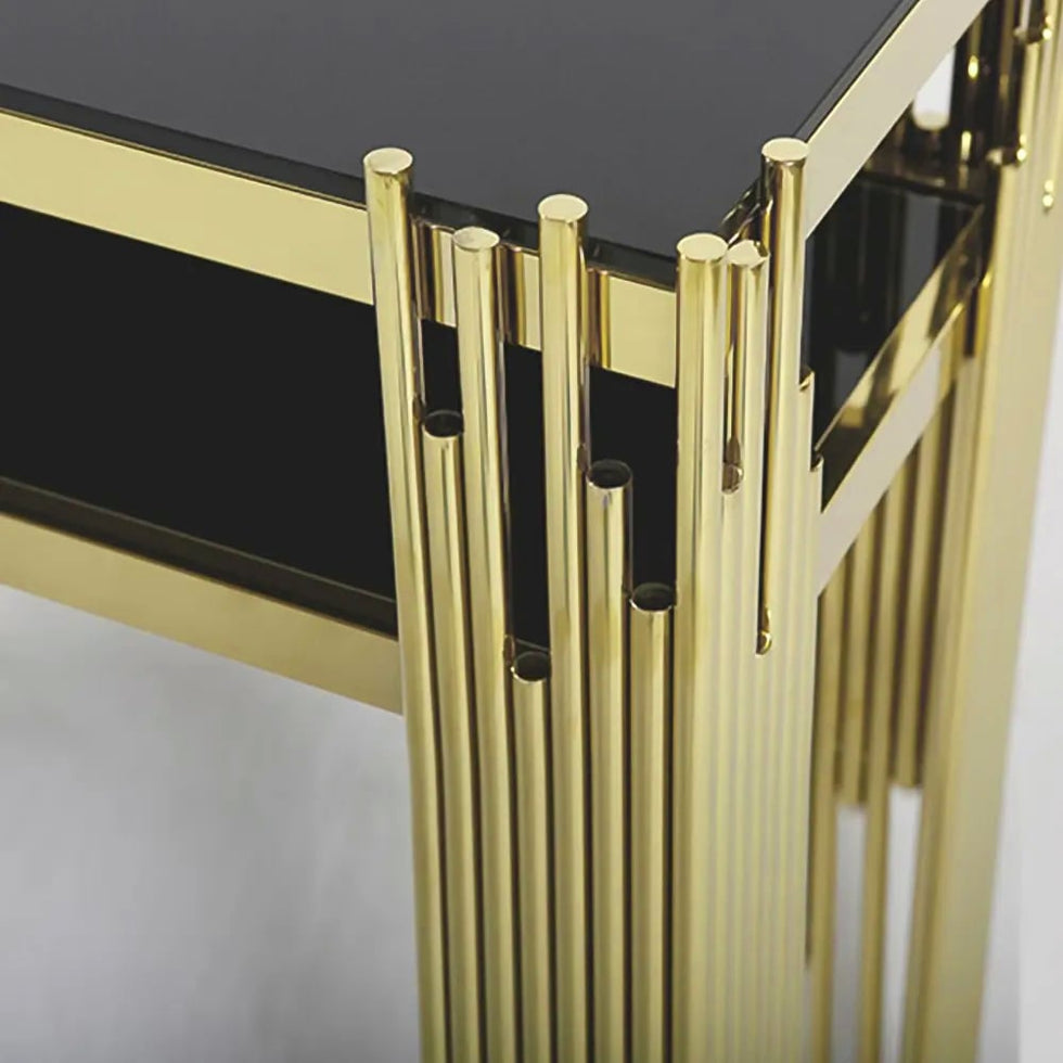 HMR - 47.2" Modern Faux Marble Narrow Console Table with Storage Shelf and 4 Gold Legs