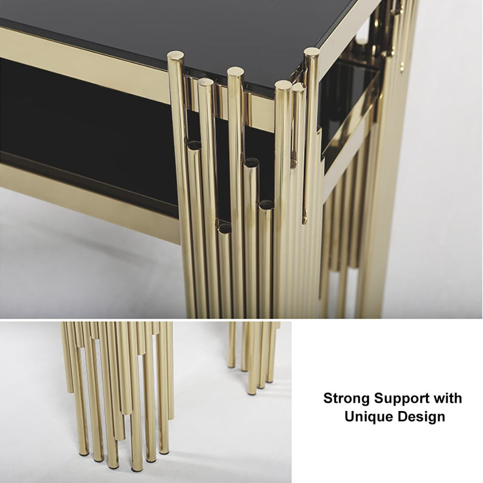 HMR - 47.2" Modern Faux Marble Narrow Console Table with Storage Shelf and 4 Gold Legs