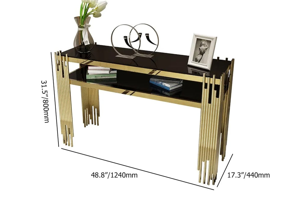 HMR - 47.2" Modern Faux Marble Narrow Console Table with Storage Shelf and 4 Gold Legs