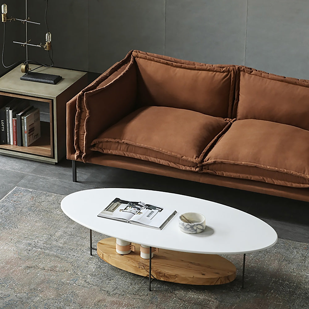 HMR - Modern Oval Coffee Table with Storage Shelf