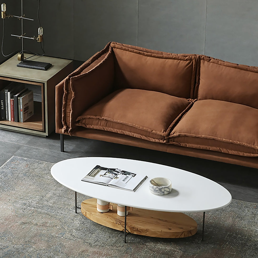 HMR - Modern Oval Coffee Table with Storage Shelf