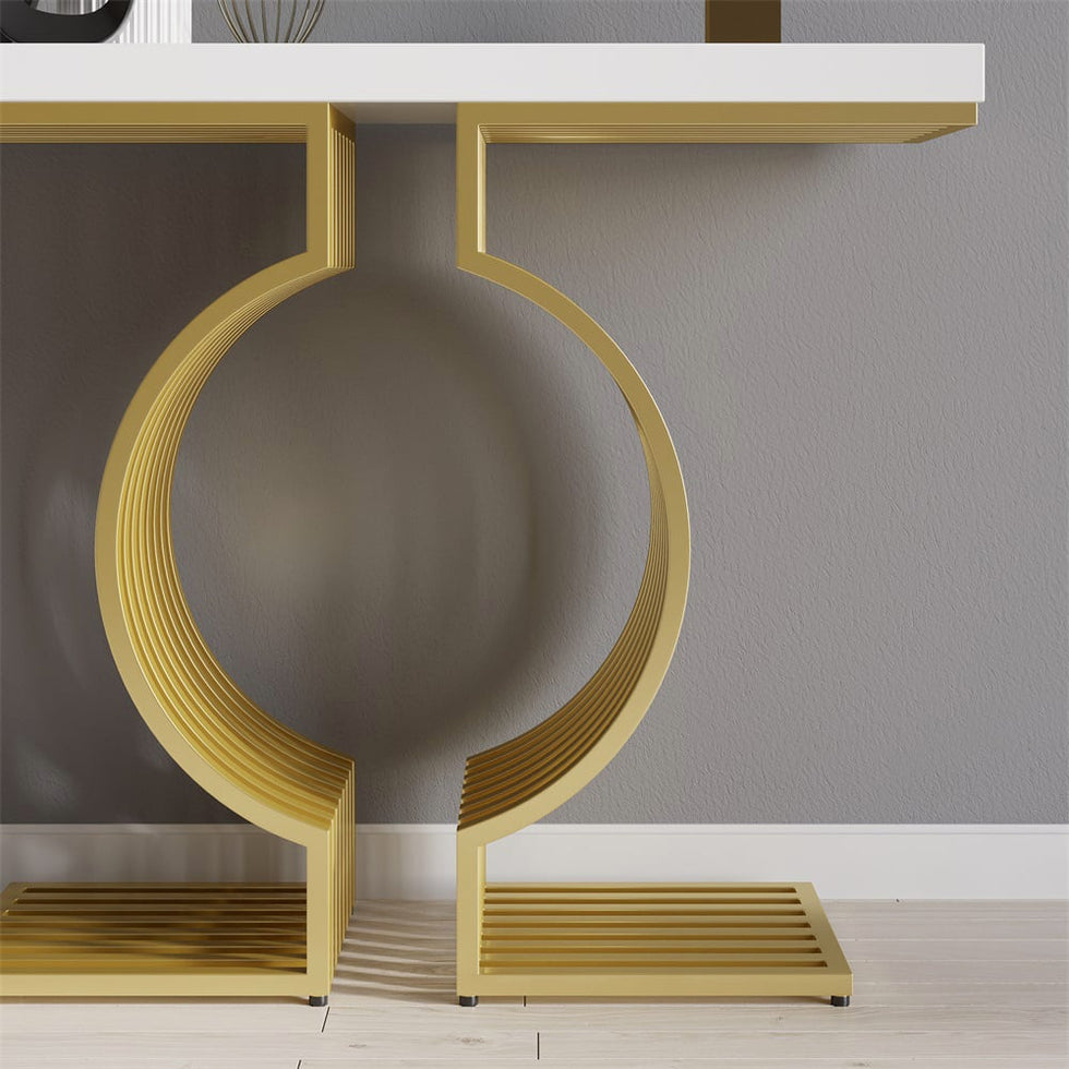 HMR - Modern Narrow Console Table with Geometric Metal Base Entryway Table