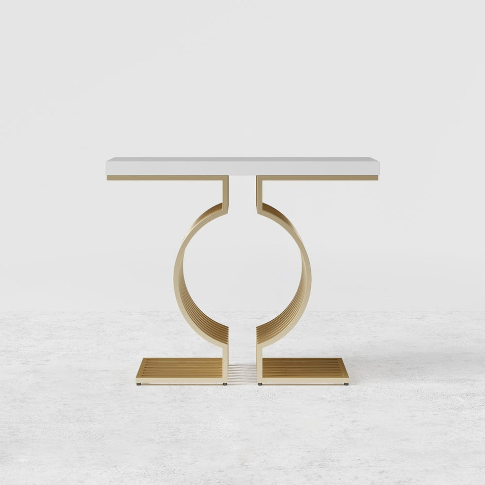 HMR - Modern Narrow Console Table with Geometric Metal Base Entryway Table