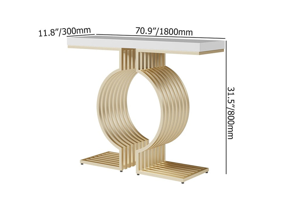 HMR - Modern Narrow Console Table with Geometric Metal Base Entryway Table