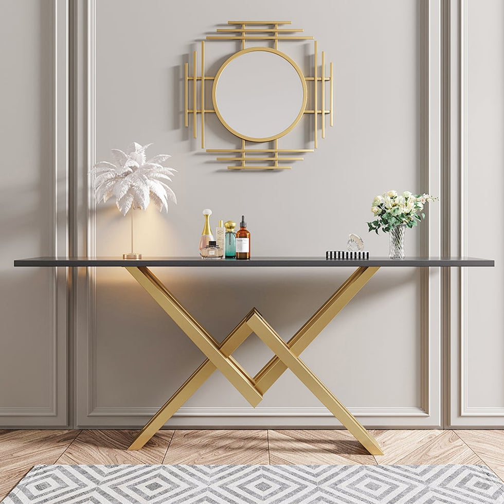 HMR - 59" Narrow Console Table with Base Metal