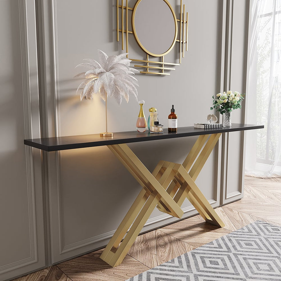 HMR - 59" Narrow Console Table with Base Metal