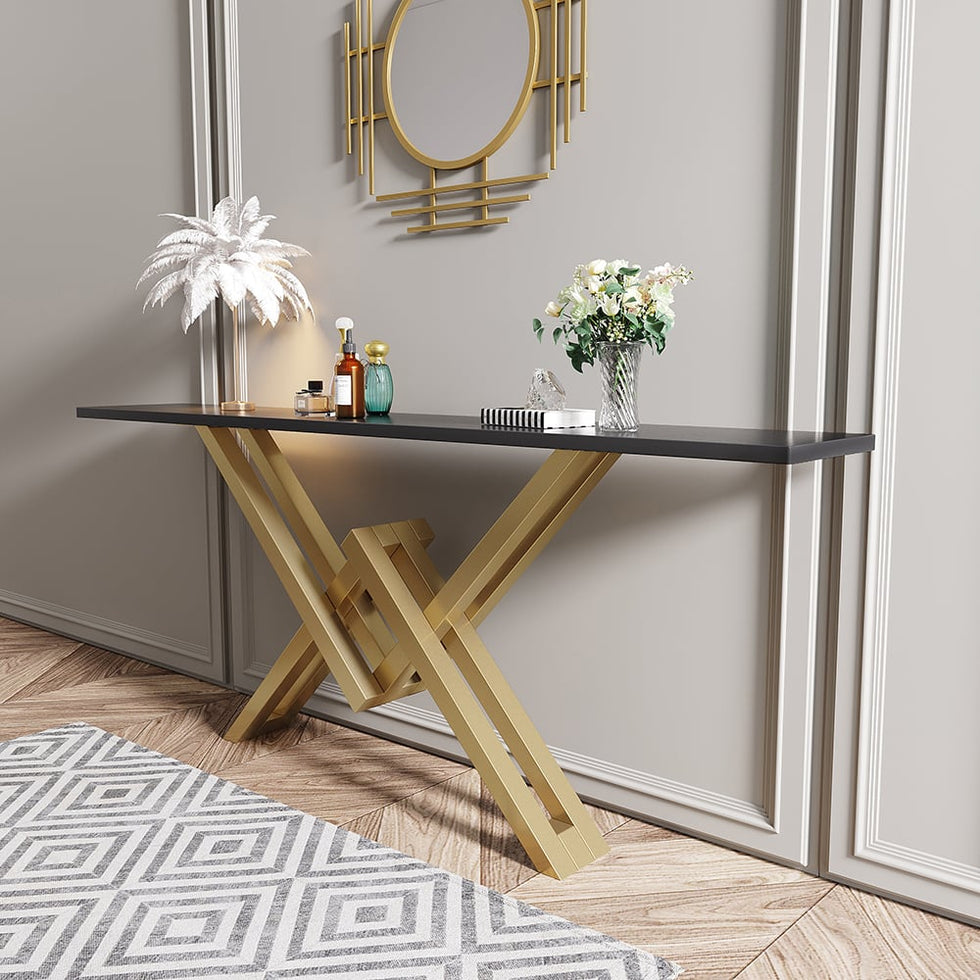 HMR - 59" Narrow Console Table with Base Metal