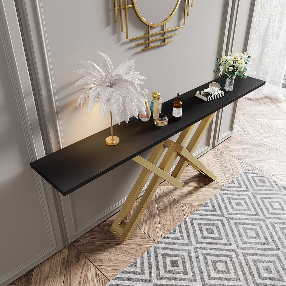 HMR - 59" Narrow Console Table with Base Metal