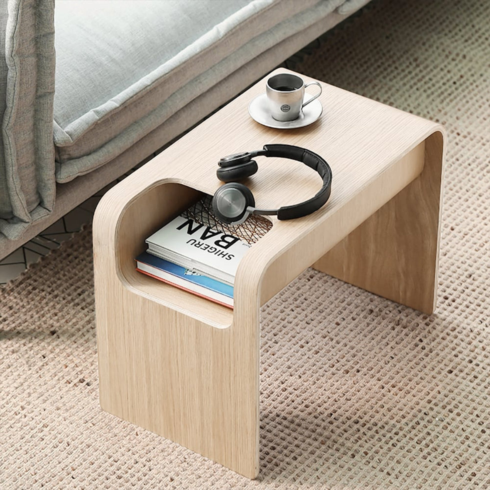 HMR - C-Shaped Convertible Wood Side Table with Storage