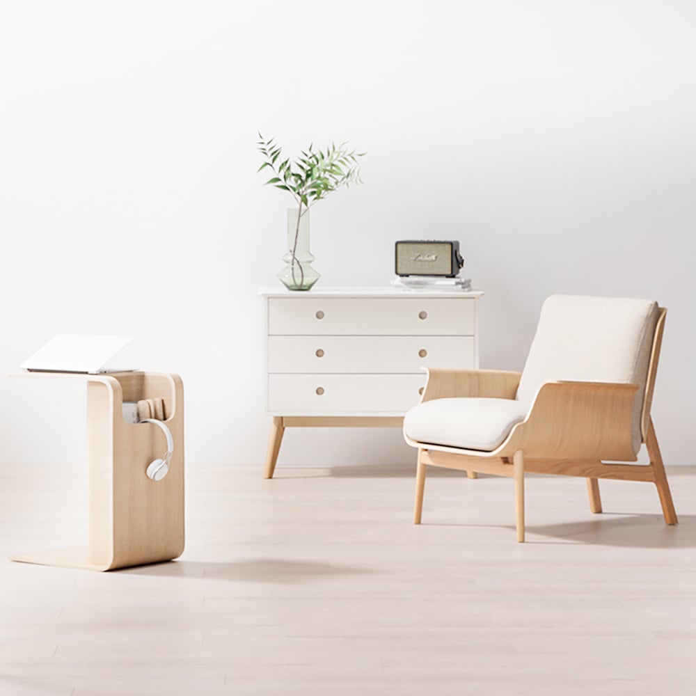 HMR - C-Shaped Convertible Wood Side Table with Storage