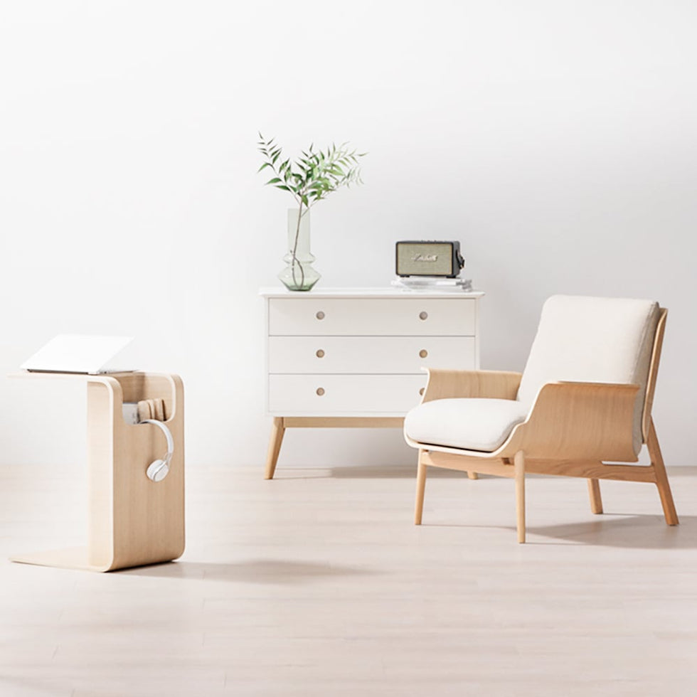 HMR - C-Shaped Convertible Wood Side Table with Storage