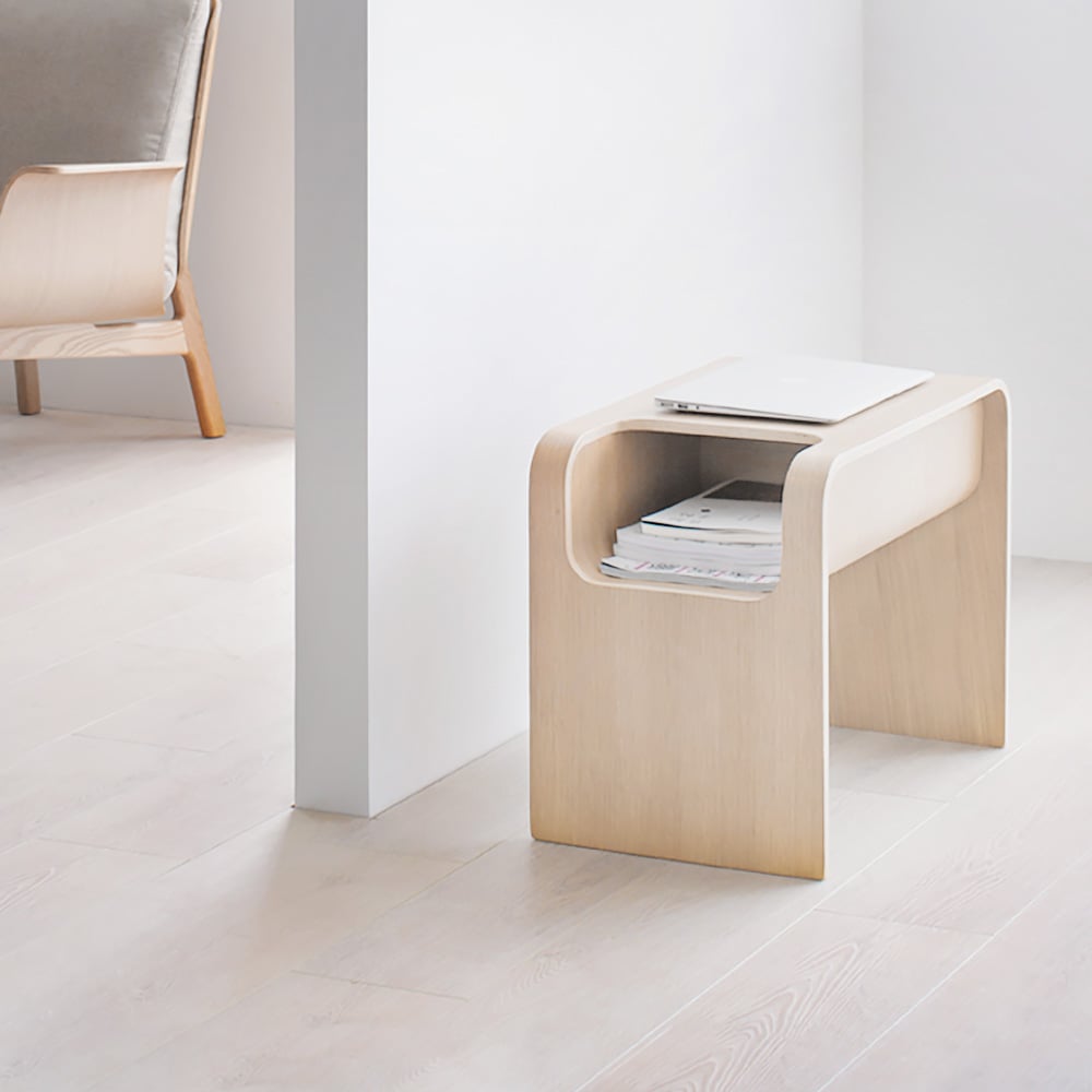 HMR - C-Shaped Convertible Wood Side Table with Storage