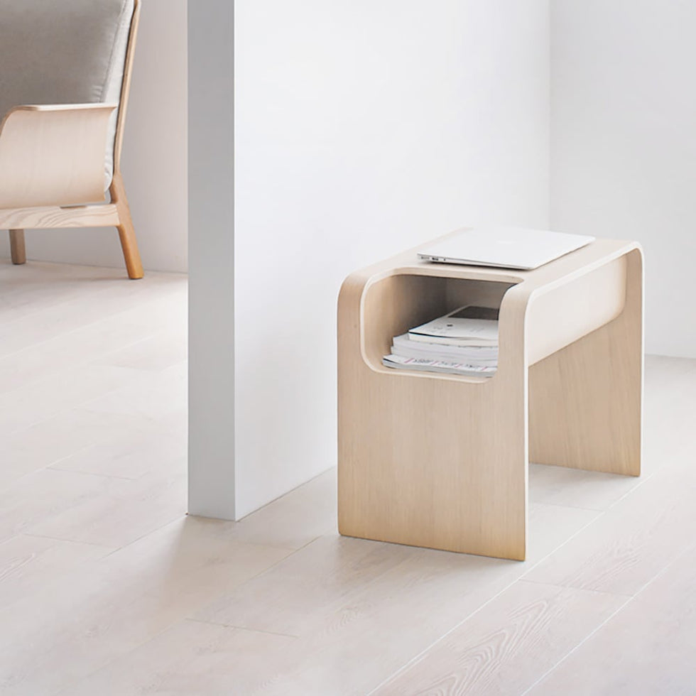 HMR - C-Shaped Convertible Wood Side Table with Storage