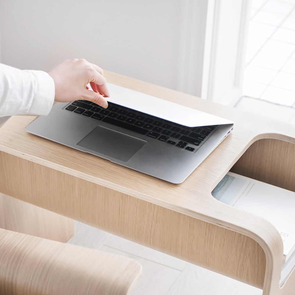 HMR - C-Shaped Convertible Wood Side Table with Storage