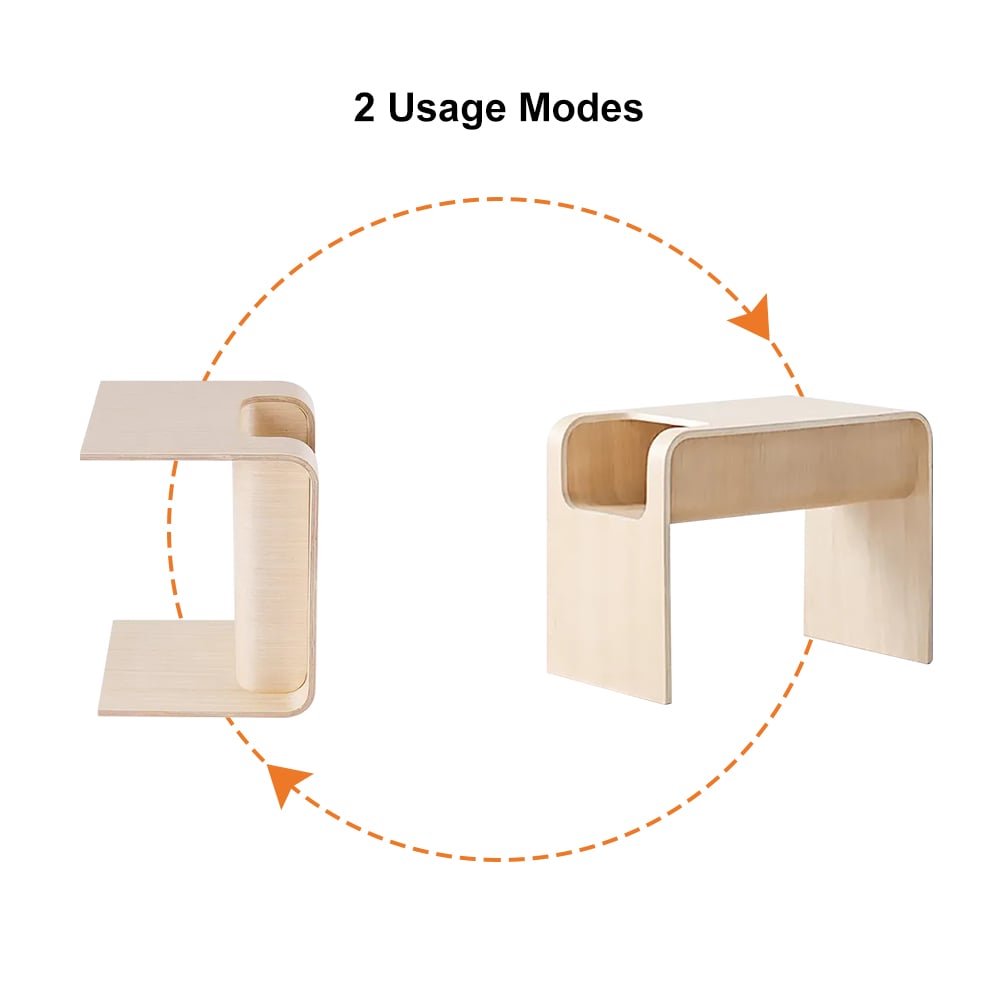 HMR - C-Shaped Convertible Wood Side Table with Storage
