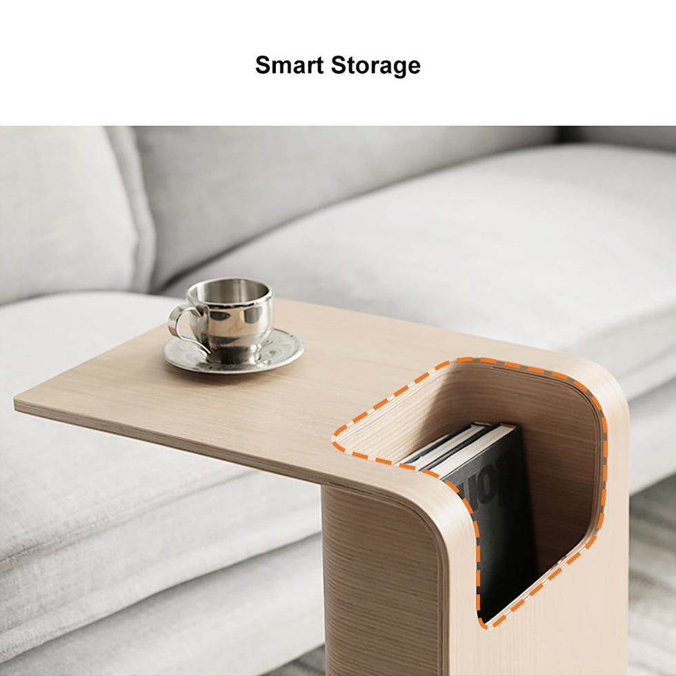 HMR - C-Shaped Convertible Wood Side Table with Storage