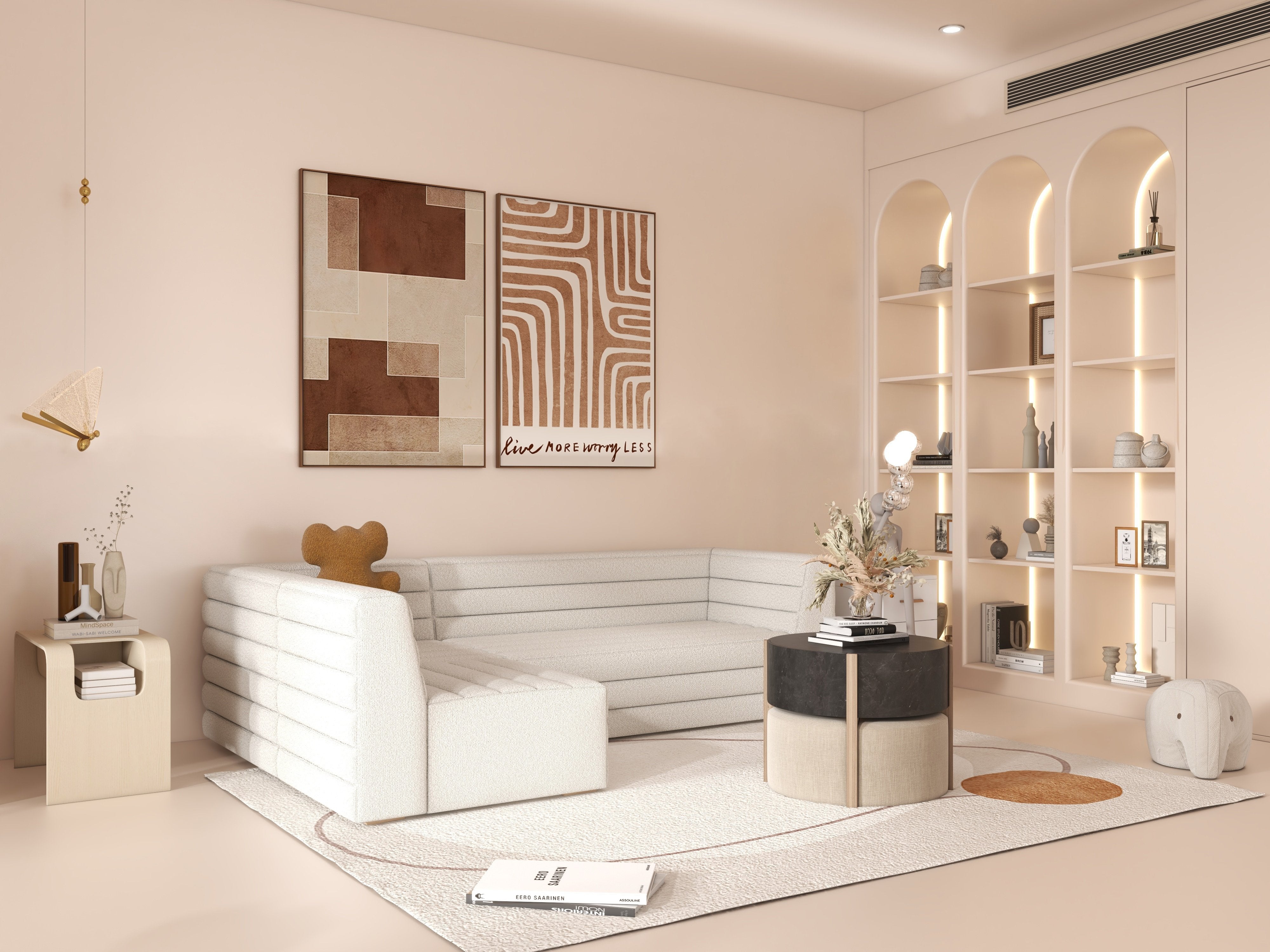 HMR - C-Shaped Convertible Wood Side Table with Storage