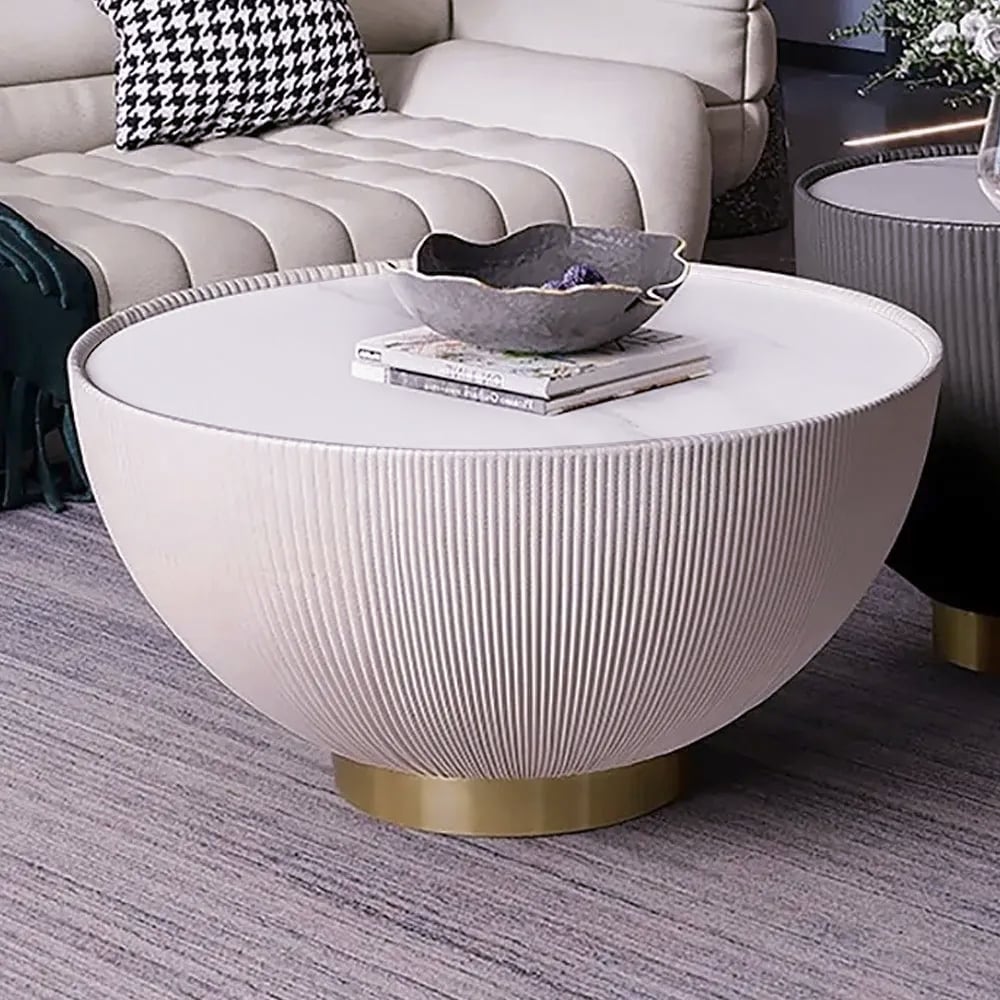 HMR - Round Sintered Stone Leather Drum Coffee Table