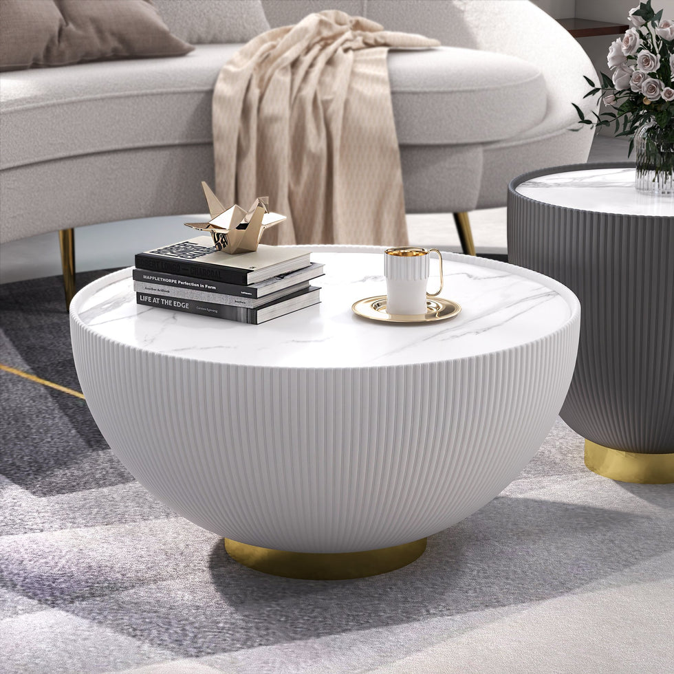 HMR - Round Sintered Stone Leather Drum Coffee Table