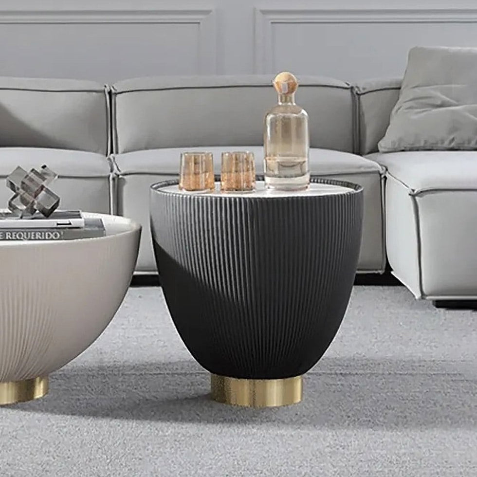 HMR - Round Sintered Stone Leather Drum Coffee Table