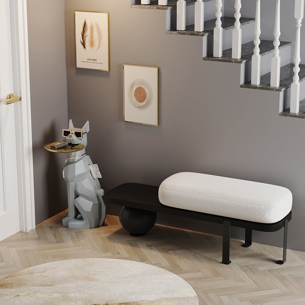 HMR - Dog Sculpture Resin Side Table with Tray Top & Tissue Box