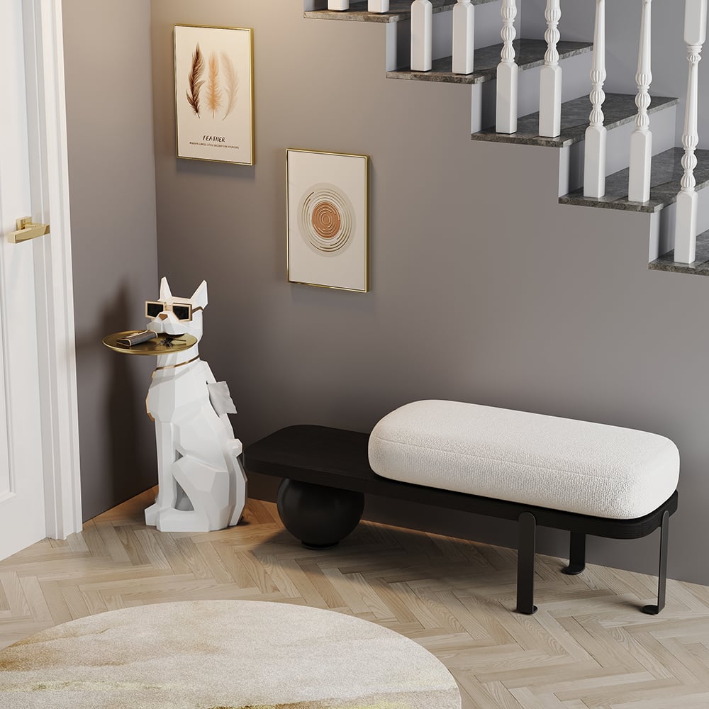 HMR - Dog Sculpture Resin Side Table with Tray Top & Tissue Box