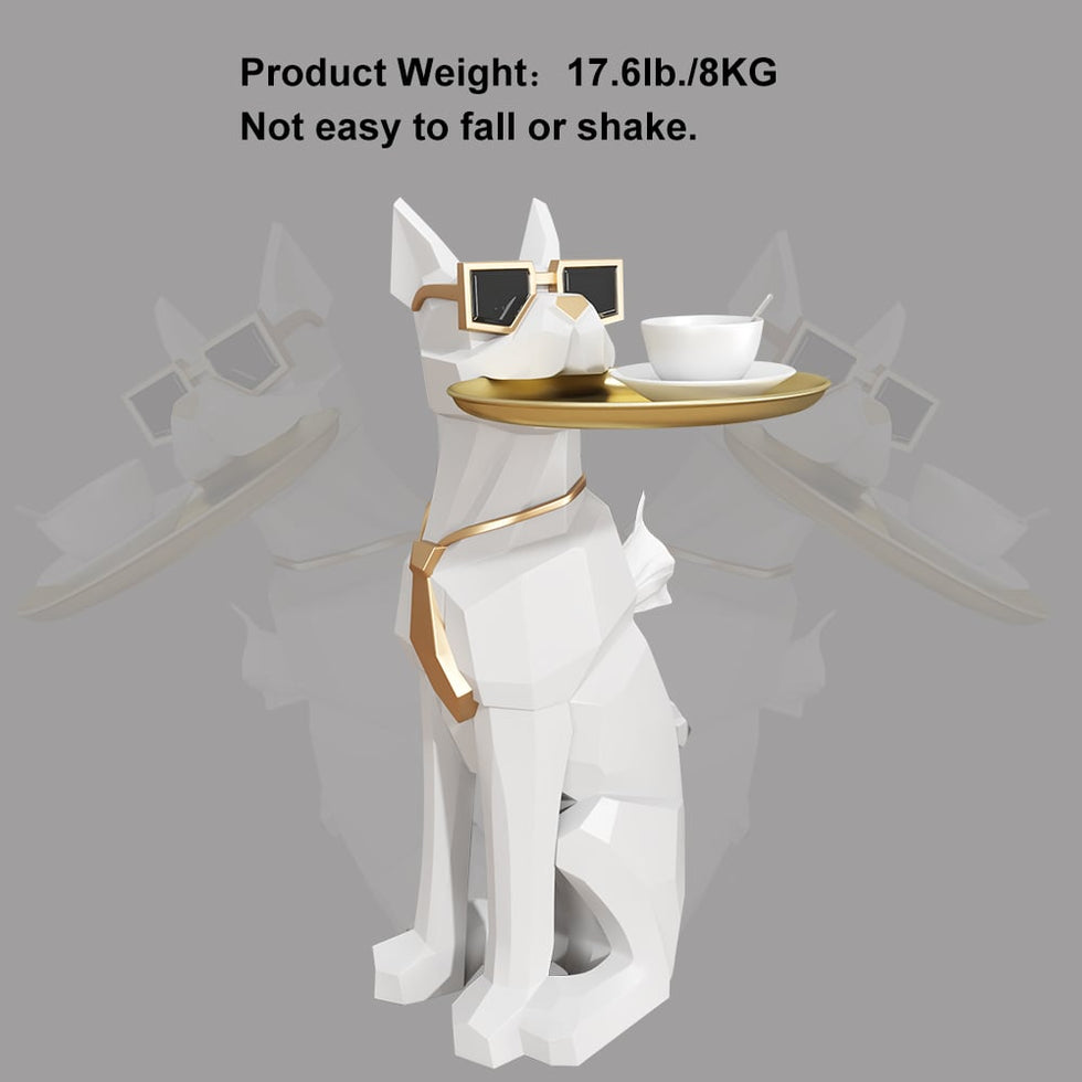 HMR - Dog Sculpture Resin Side Table with Tray Top & Tissue Box