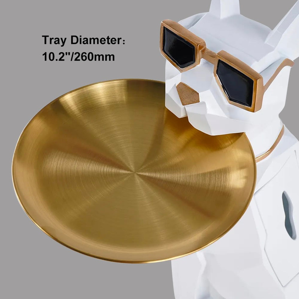 HMR - Dog Sculpture Resin Side Table with Tray Top & Tissue Box