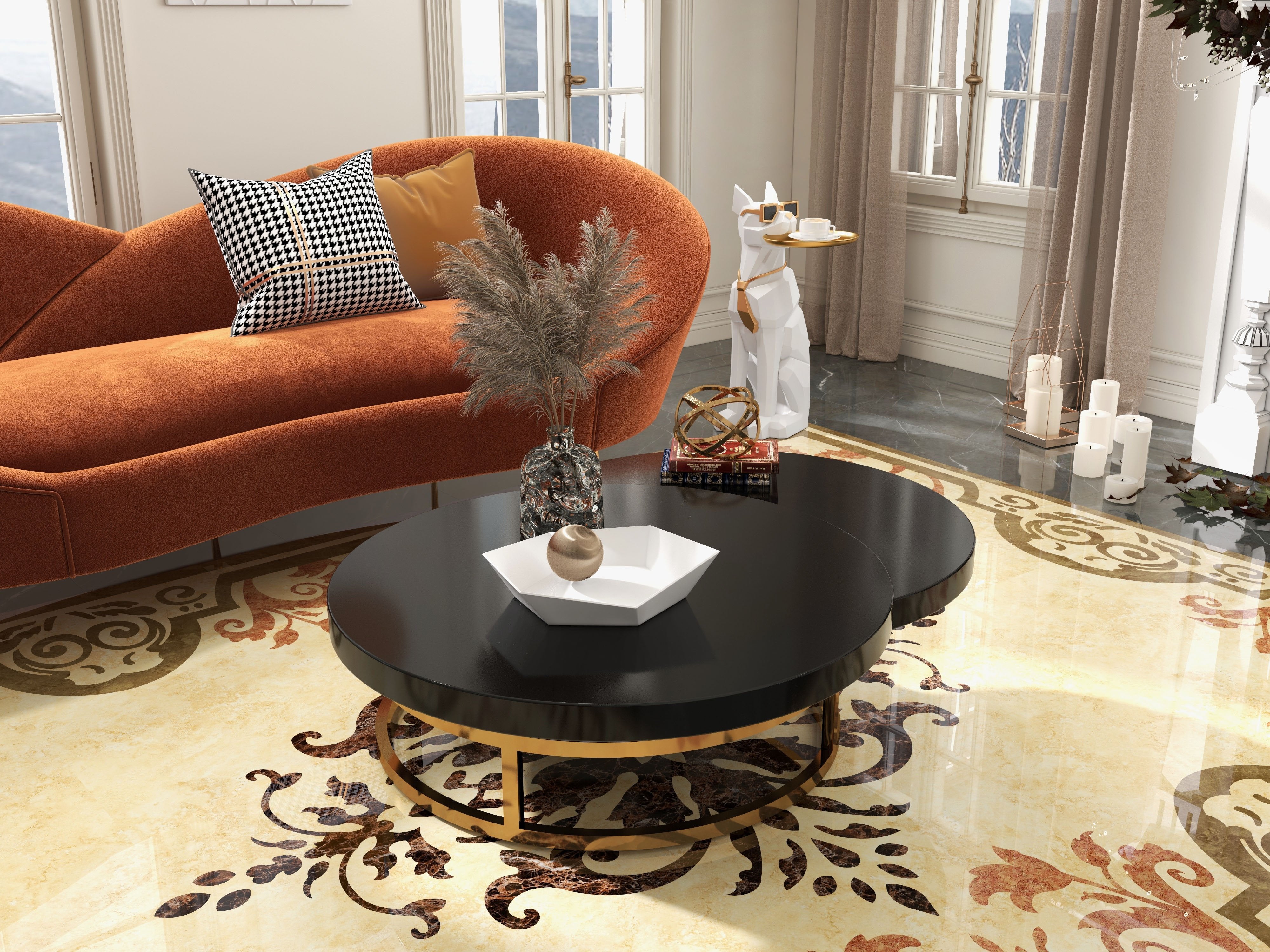 HMR - Dog Sculpture Resin Side Table with Tray Top & Tissue Box