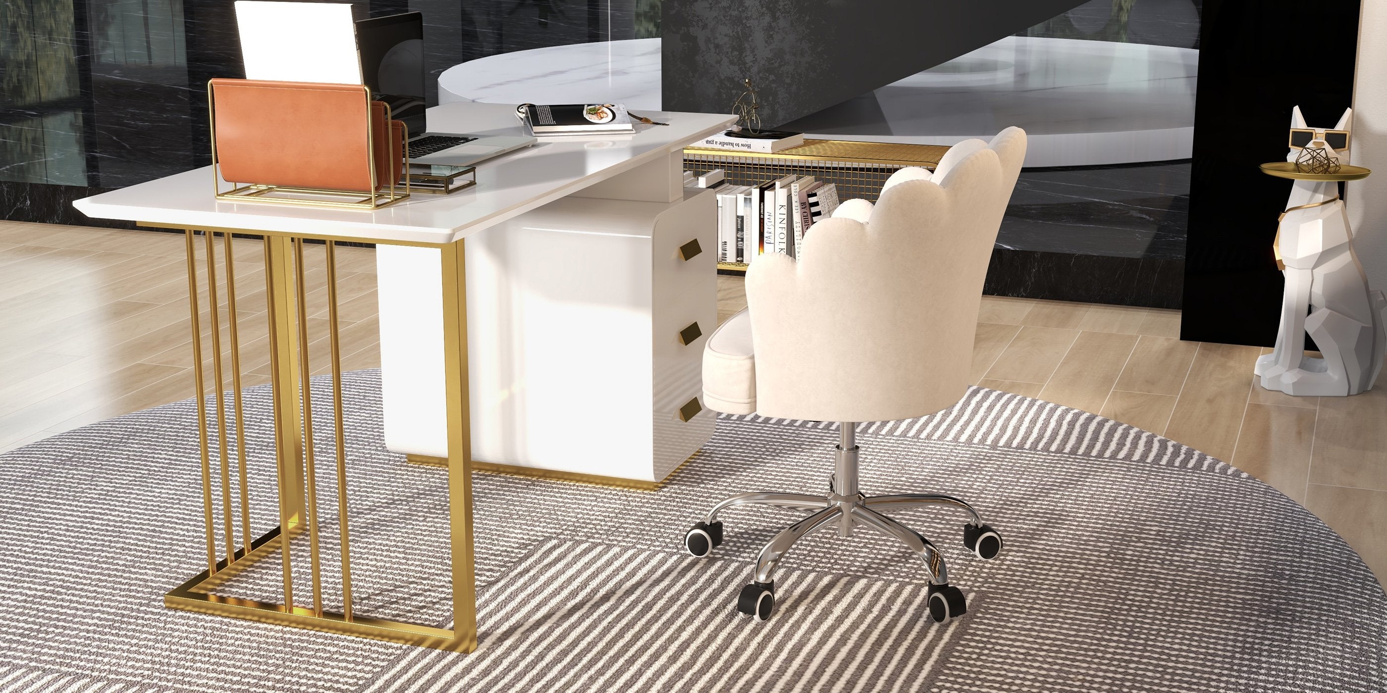 HMR - Dog Sculpture Resin Side Table with Tray Top & Tissue Box