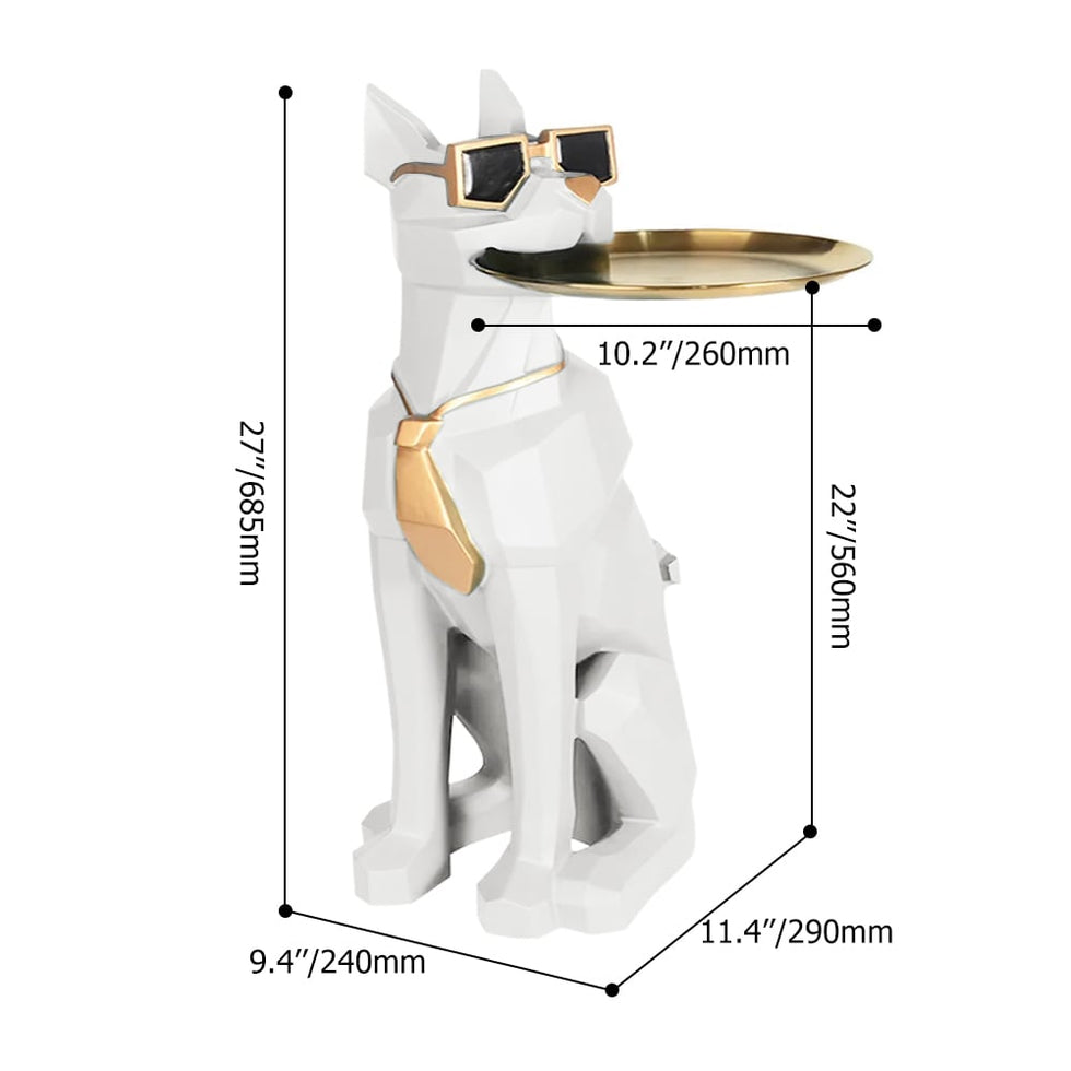 HMR - Dog Sculpture Resin Side Table with Tray Top & Tissue Box